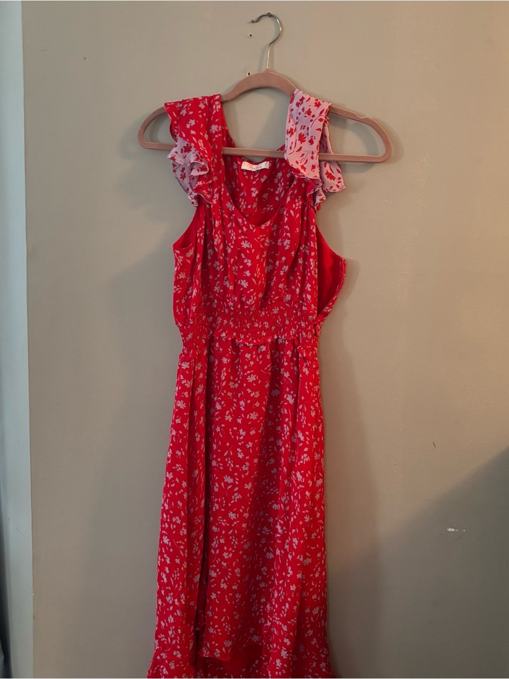 Parker Red Floral Ruffle-Sleeve Midi Dress